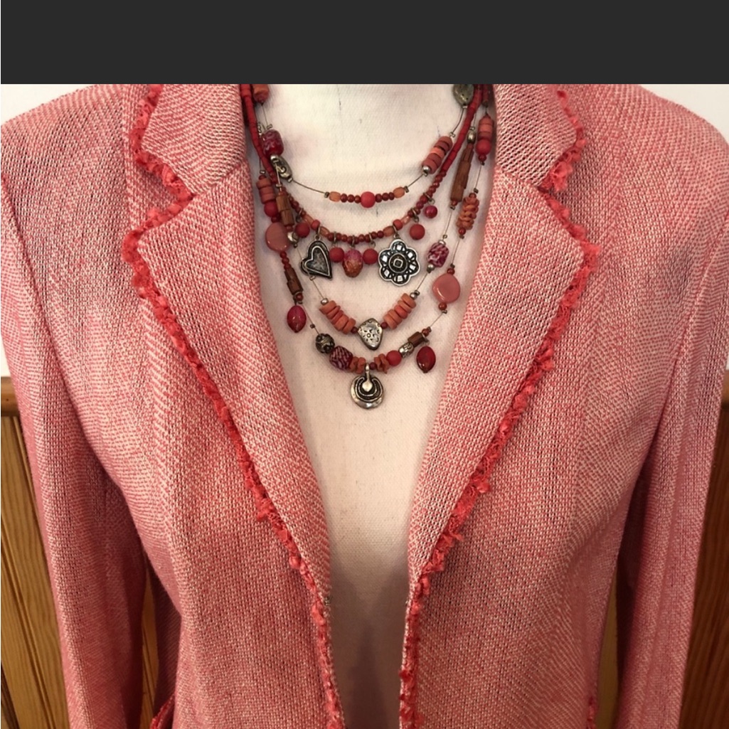 Pink Fringe-Trim Lightweight Spring/Summer Jacket